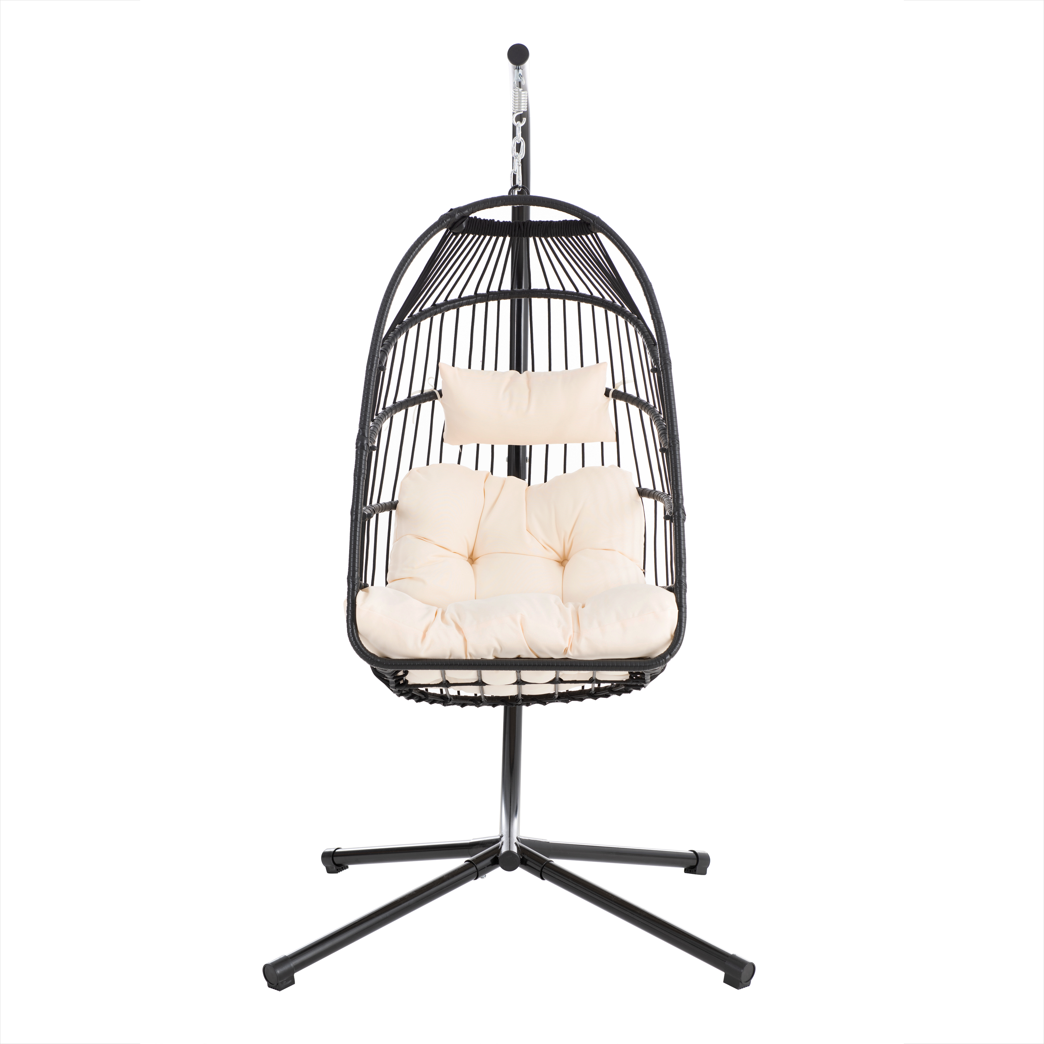 Garden Rattan Hanging Chair, Foldable Swing Chair with Pillow, Balcony