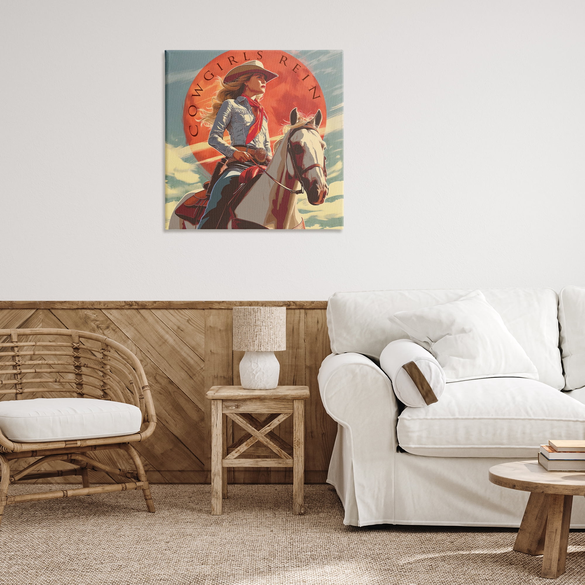 Stupell Industries Cowgirls Rein Portrait People Painting Wrapped Canvas Art Print Wall Art, 30 x 30