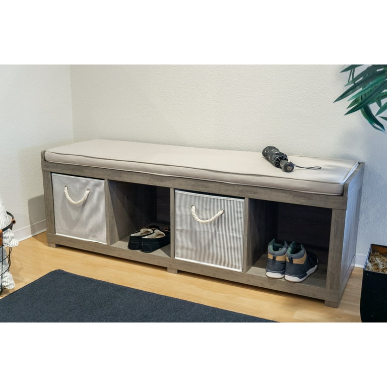 Shoe Bench with 6 Storage Compartments and 3 Adjustable Shelves-Natural - Color