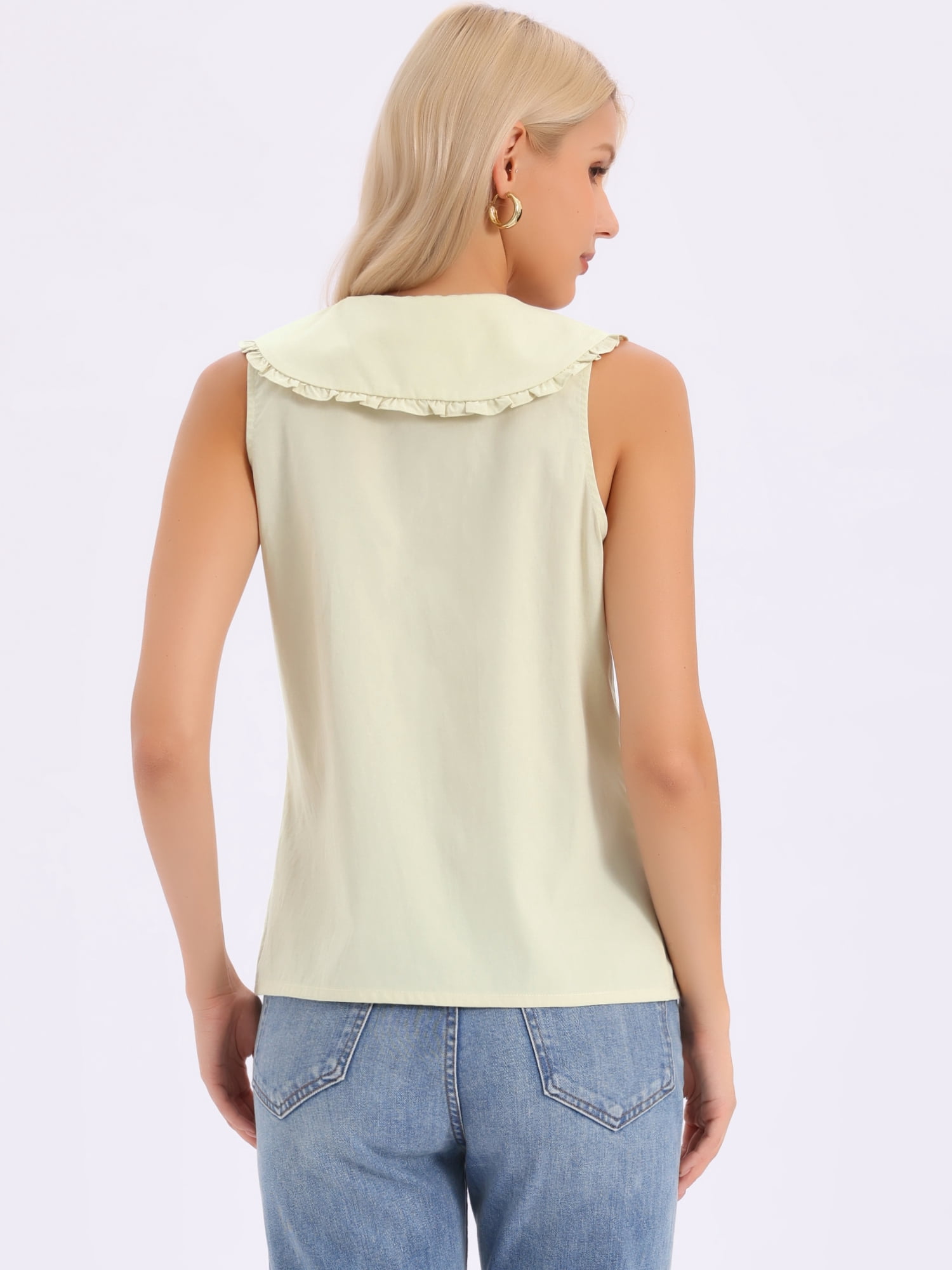 DARING DIVA Women's Button-Down Peter Pan Collar Tank Tops XS Apricot