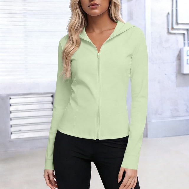 Maqroz Womens Sun Protection Long Sleeve Shirts Rash Guard Jacket Clothing UPF 50+ Lightweight Full Zip Cropped Long Sleeve Workout Hiking Running Athletic Tops Mint Green XXXXXL
