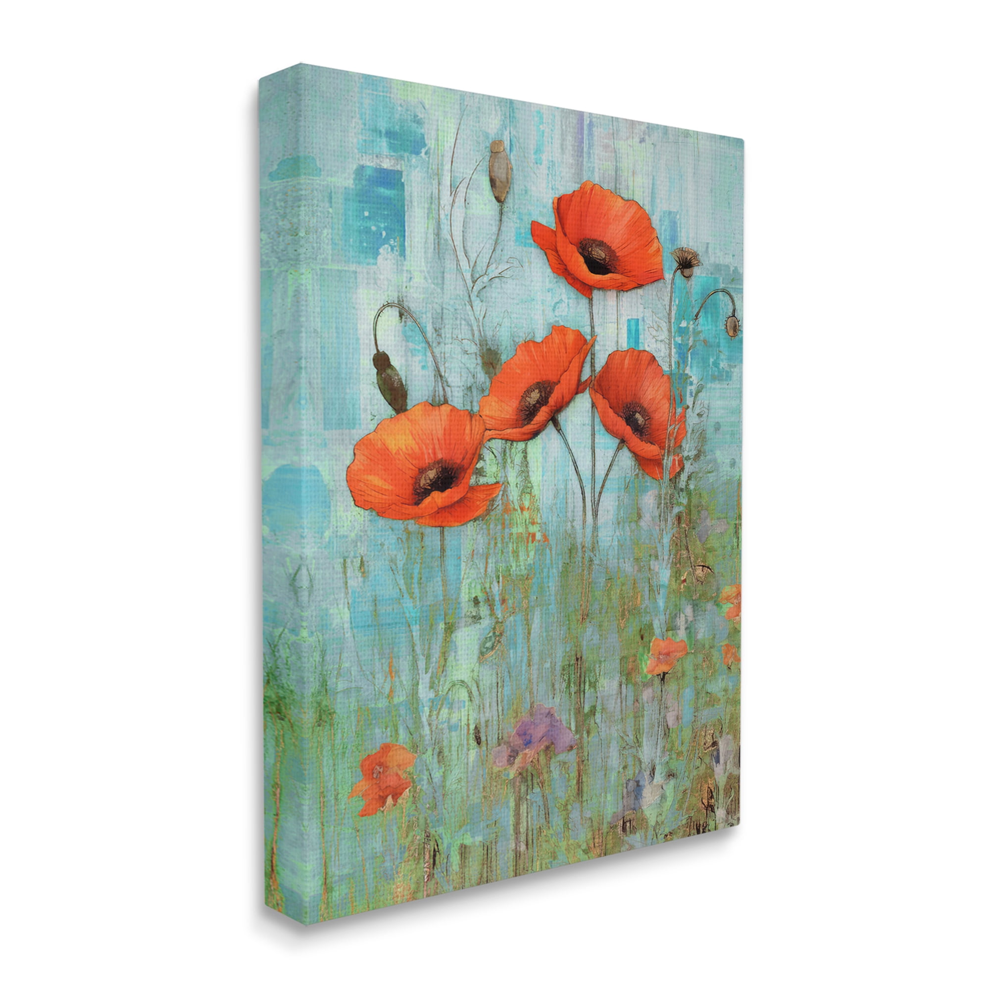 Stupell Industries Poppy Meadow on Blue Botanical & Floral Painting Gallery Wrapped Canvas Art Print Wall Art, 36 x 48