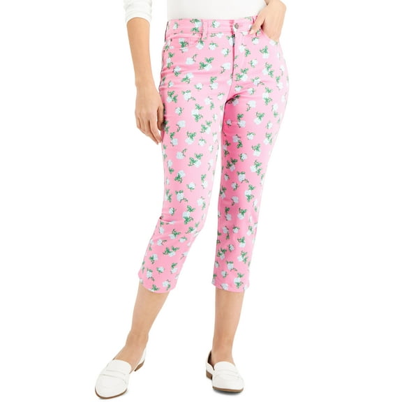 Charter Club Womens Bristol Printed Capri Jeans Bubble Bath Pink 12