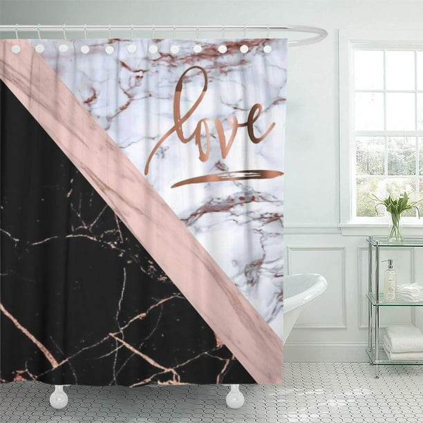 Suttom Pink White Elegant Rose Marble, Black White And Gold Shower Curtain