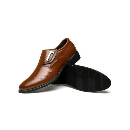 

UKAP Men Comfort Oxford Shoe Party Nonslip Dress Shoes Wedding Buckle Pointy Toe Loafer Brown 8.5