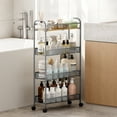 thumbnail image 6 of BEHERZT 4 Tiers Utility Cart, Metal Rolling Cart with Wooden Tabletop, Slim Rolling Cart, Storage Cart, Gray, 6 of 8
