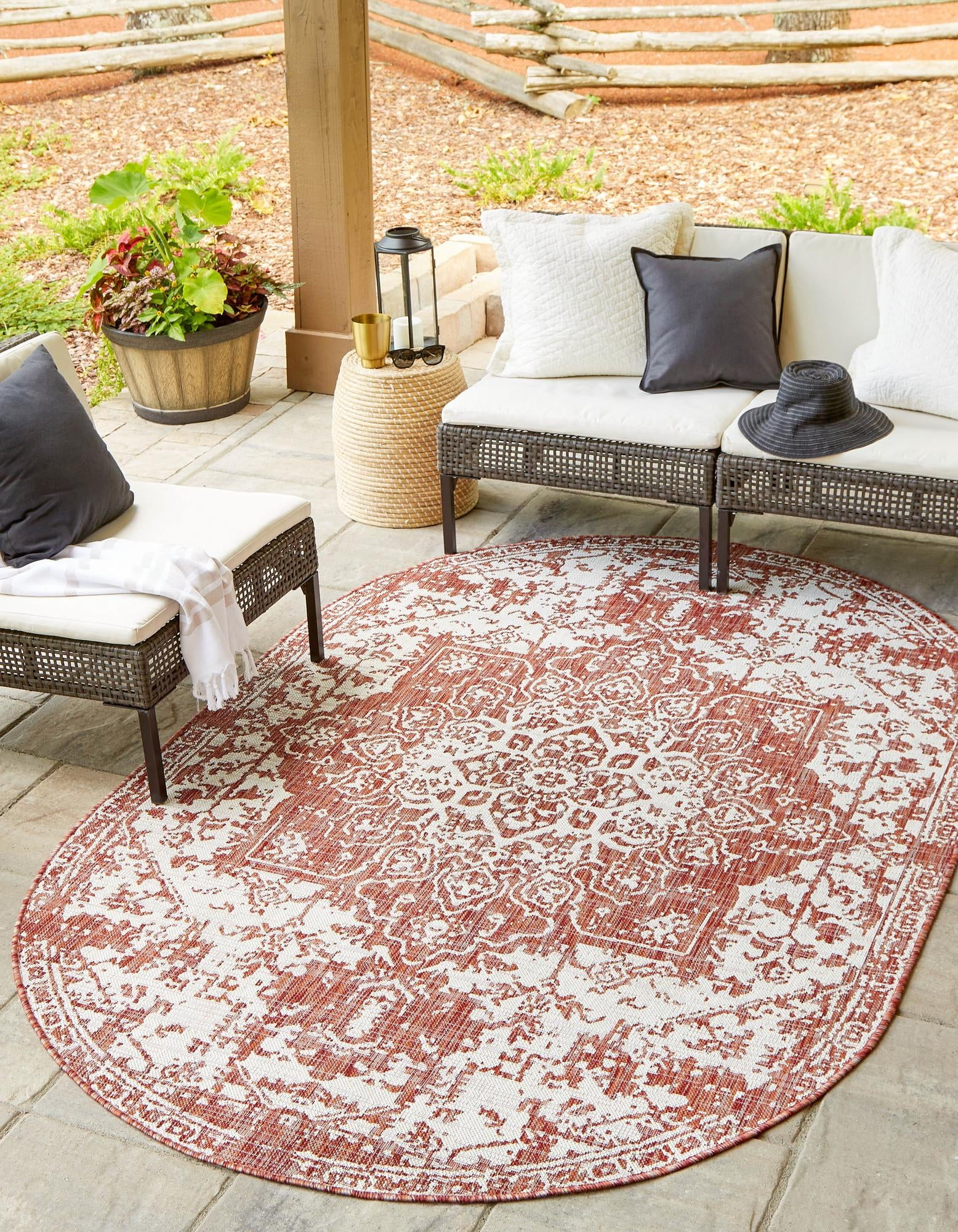 Oval Rust Rug Rugs.com Jill Zarin Outdoor Collection Rug – 5' 3 x 8' Oval Rust Red ...