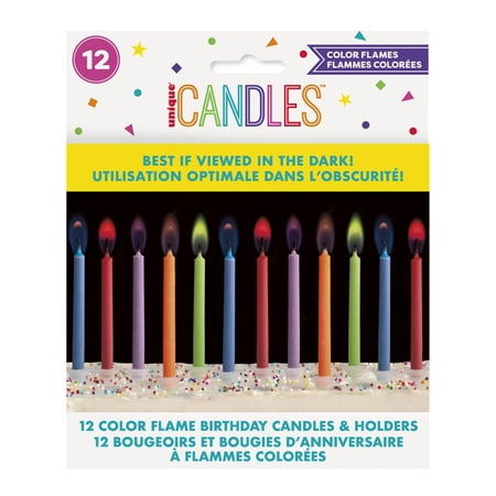 Multicolor Flame Birthday Candles and Holders, 12ct, Unique
