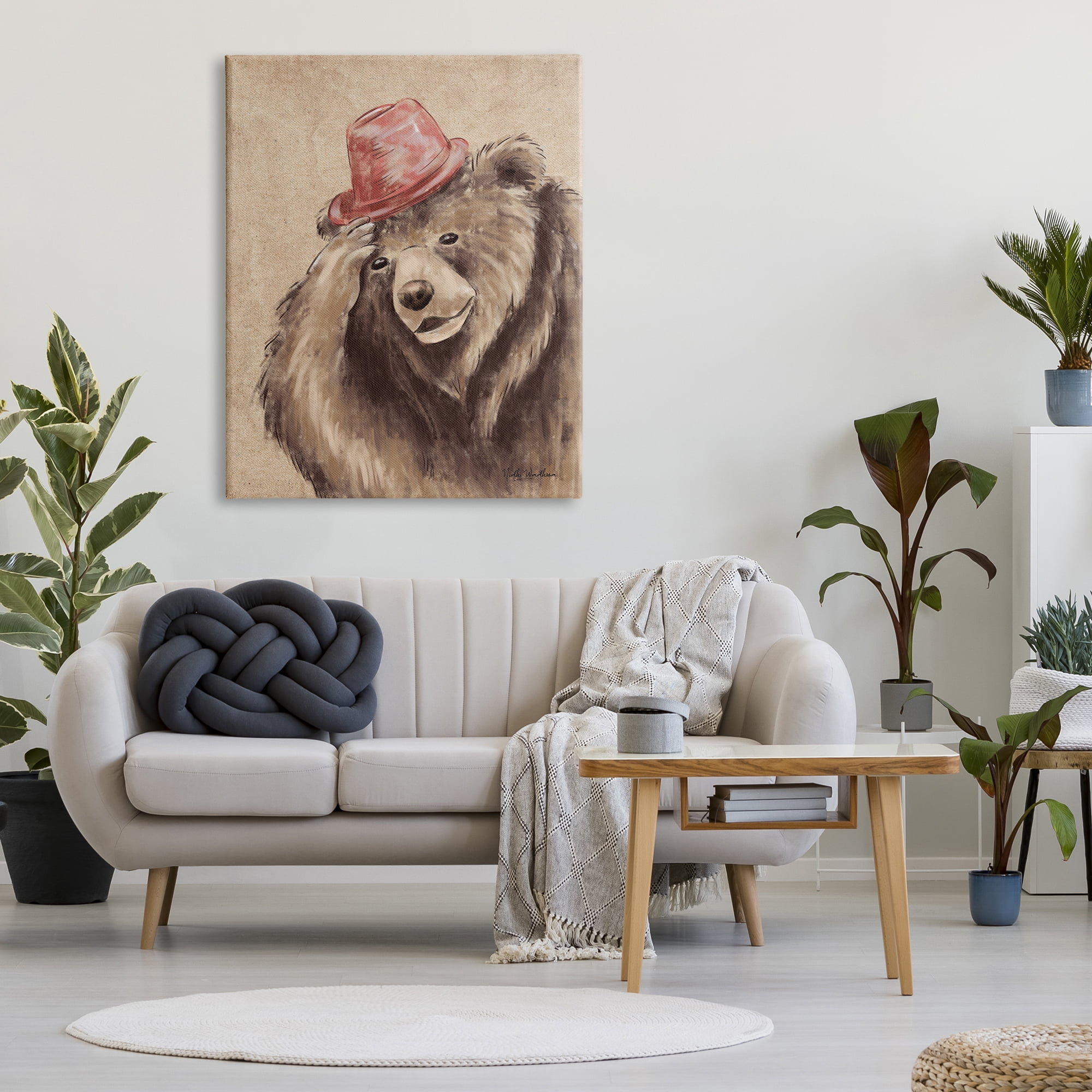 Stupell Industries Brown Bear in Hat Animals & Insects Painting Gallery Wrapped Canvas Print Wall Art, 36 x 48