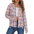 Womens Plaid Flannel Shirts Casual Roll Up Long Sleeve Boyfriend Button ...