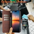 thumbnail image 5 of for iPhone 16 Pro, Classic PU Leather Magnetic Detachable Wallet Case with Card Holder and Stand Feature, Drop Protection Magnetic Clasp Rugged Cover, Compatible with MagSafe, Brown, 5 of 9