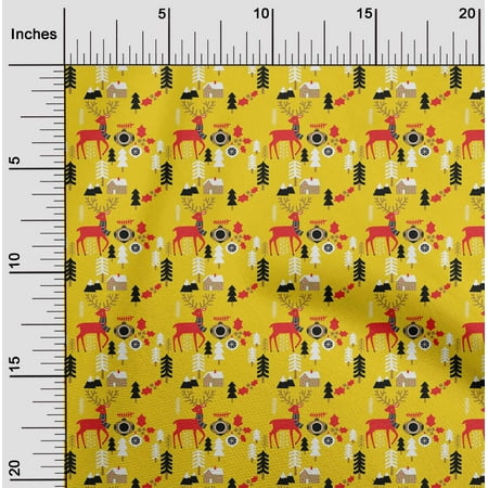 oneOone Cotton Poplin Yellow Fabric Merry Christmas Sewing Fabric By The Yard Printed Diy Clothing Sewing Supplies 42 Inch Wide