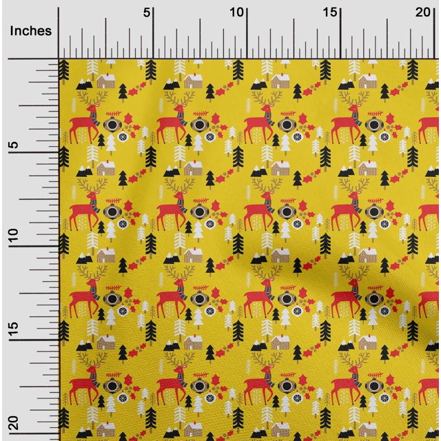 oneOone Tissu en Coton et Soie Jaune Joyeux Noël Tissu pour Robe Tissu Imprimé au Mètre 42 Pouces de Large