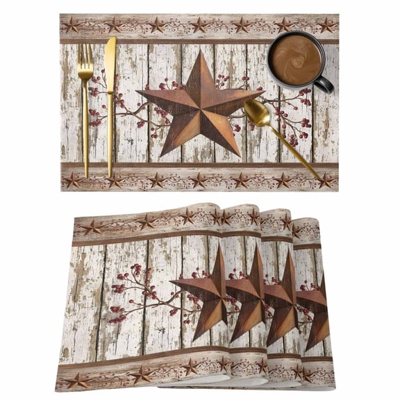 Texas Star Grey Wooden Placemats Set of 6, Farmhouse Berry Countryside Placemats for Dining Table, Place Mats for Kitchen Tabletop, Waterproof Wipeable Dining Table Mats Set