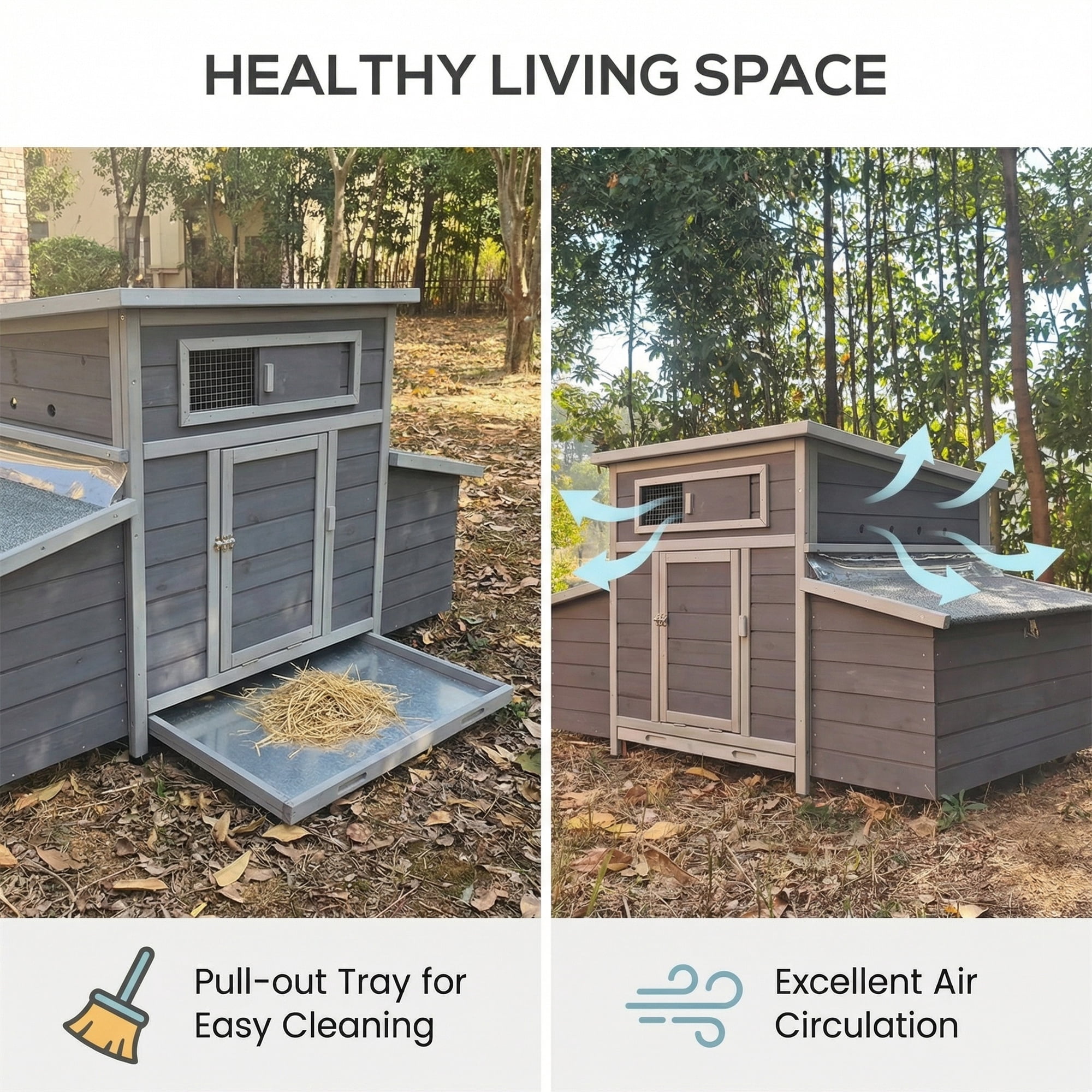 Aukfa Large Chicken Coop Wooden 6 Nesting Boxes Chicken Cage for Outdoor, Backyard, Dark Gray