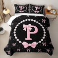 thumbnail image 2 of meiyoeat Pink Ribbon Bowknot Twin Quilt Set For Girls,Lovely Bowtie Alphabet Print P Twin Coverlet Set For Kids,2-Piece, 2 of 7