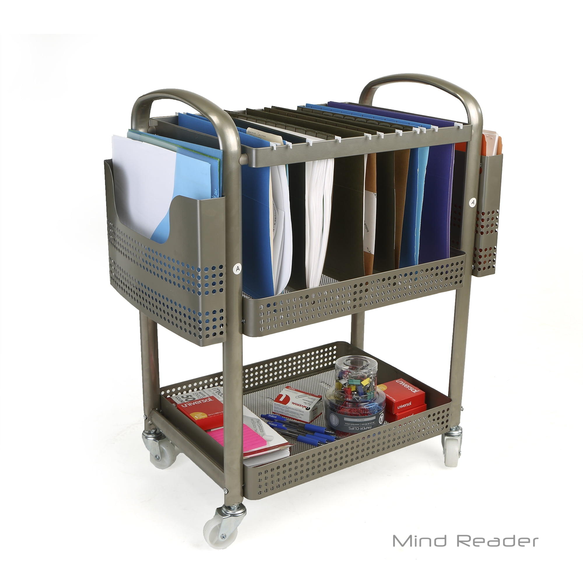 Mind Reader Heavy Duty Metal Mobile File Cart, Silver