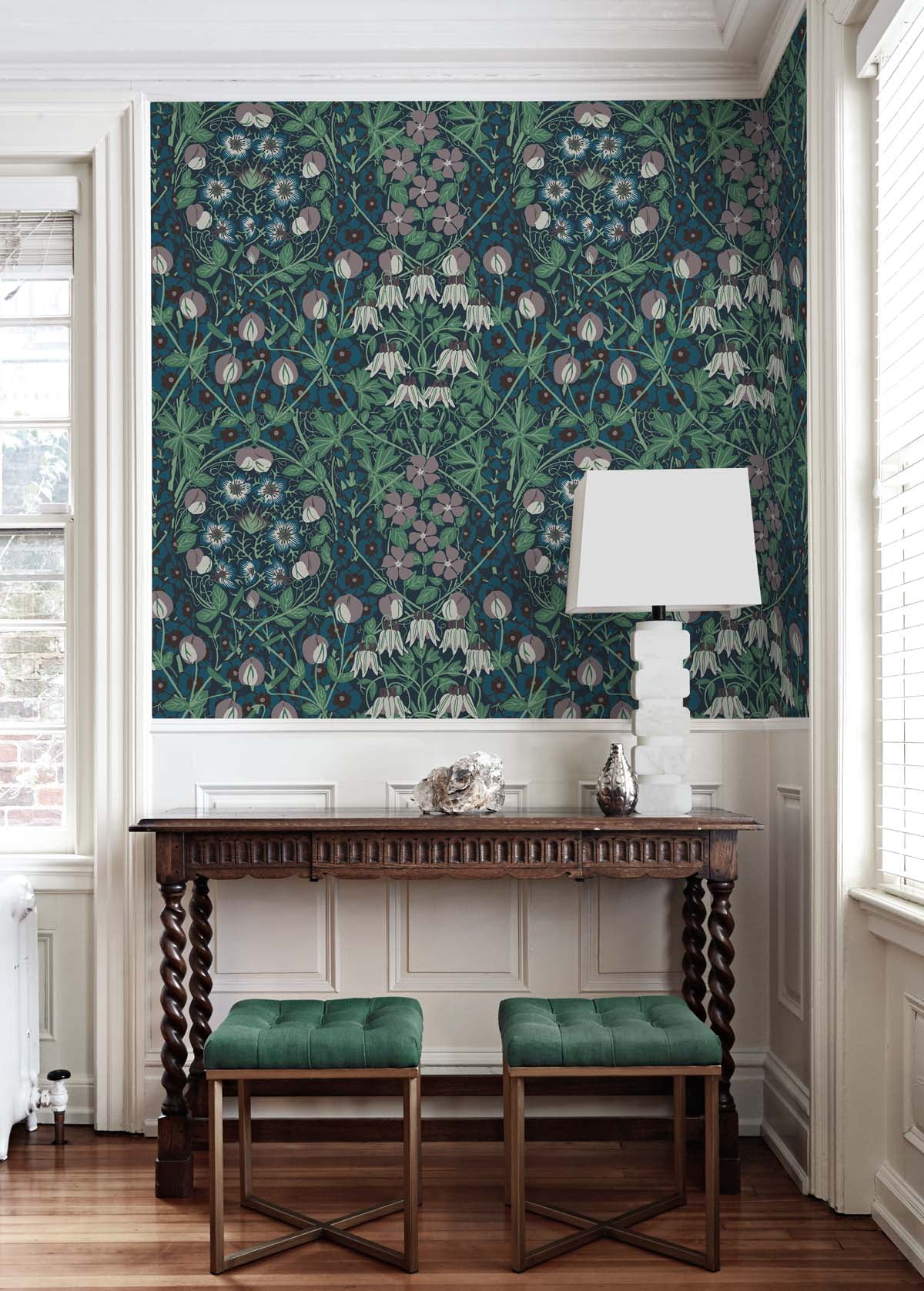 NextWall Deep Ocean & Purple Haze Tulip Garden Peel and Stick Wallpaper