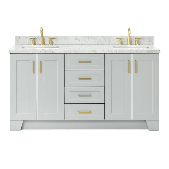 Ariel Taylor 67 Inch Double Rectangle Sink Vanity With Carrara White Marble Countertop W/1.5" Edge In Grey