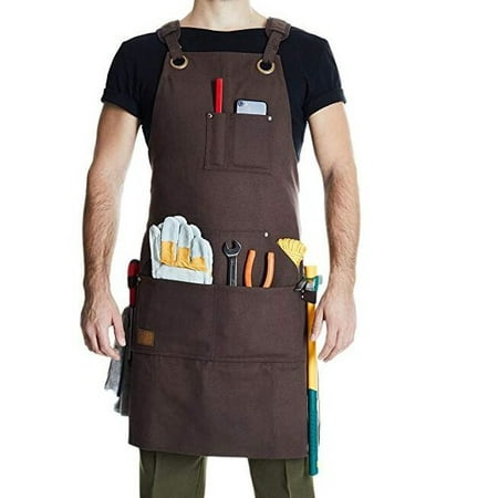 

Leather Welding Apron Heat & Flame-Resistant Heavy Duty Work Apron with 6 Pockets Woodworking Shop Apron