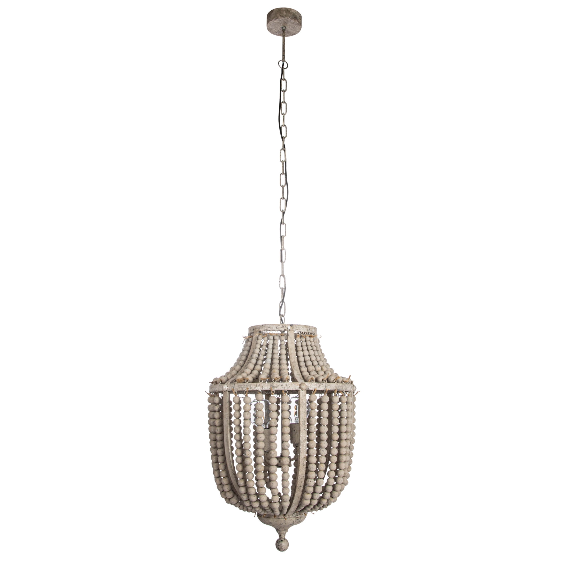 Creative Co-Op Draped Wood Bead Chandelier, Grey
