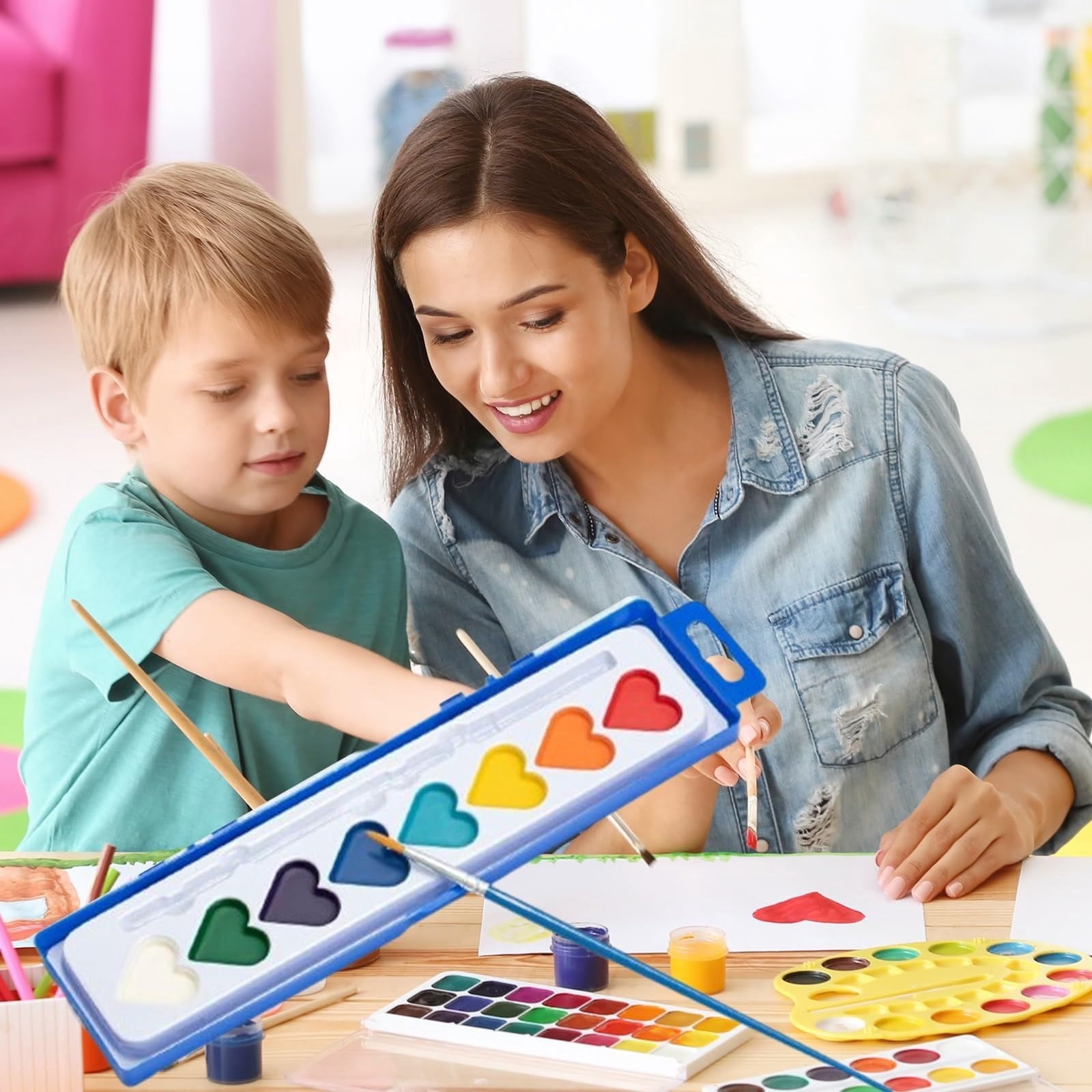 Valentines Day Painting Kit Heart Shaped Watercolor Paint Set Washable Water Color Paints With Paintbrush Watercolor Painting Book Art Supplies For Valentine Birthday 10ml Double Line Outline Pens