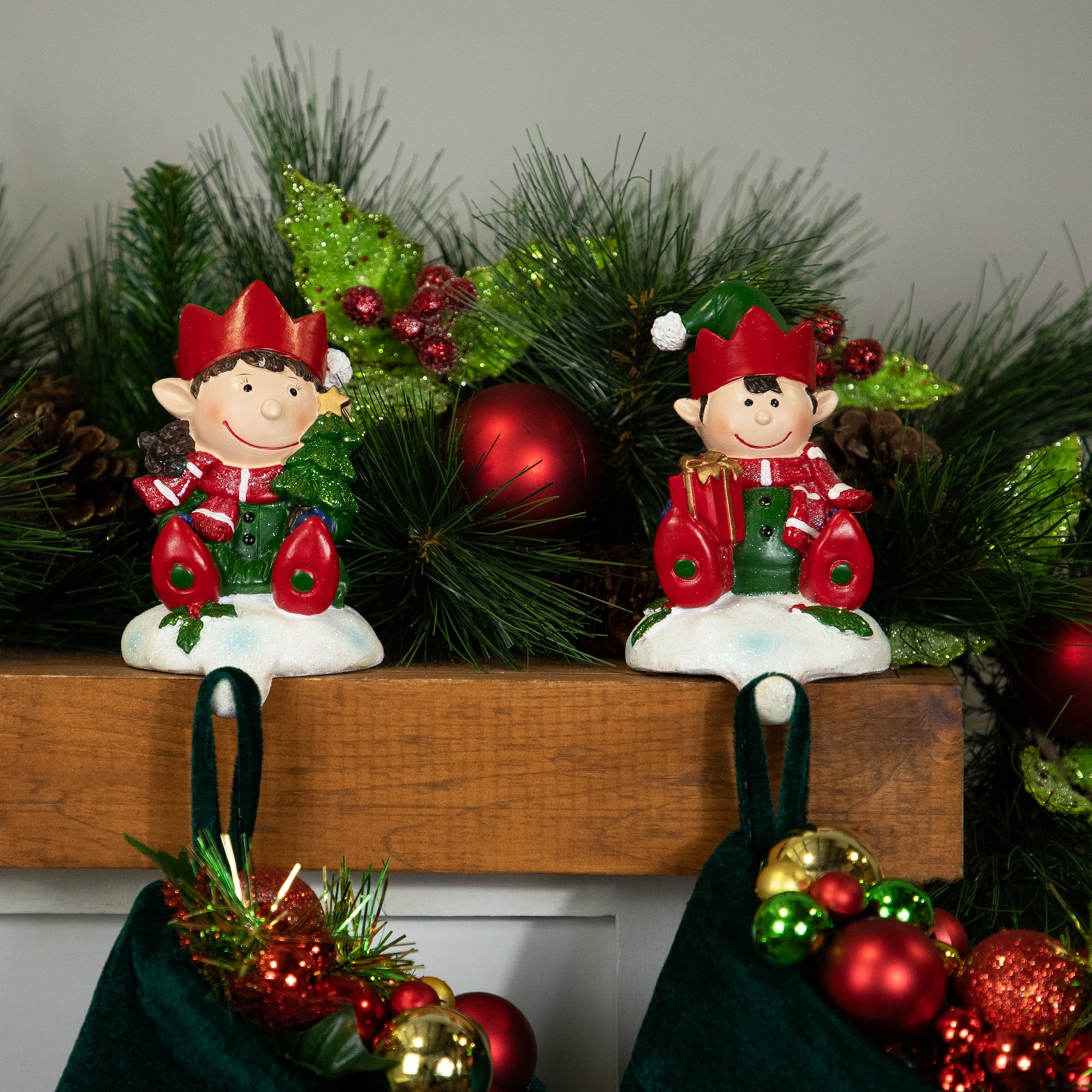 Northlight Festive Elves Christmas Stocking Holders - 5" - Set of 2