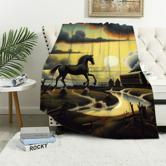 Creowell Horse Print Throw Blanket for Kids and Adults - Long-Lasting Blanket for All Seasons - Bed, Couch, Car - Flannel Material - Various Sizes 40x50in