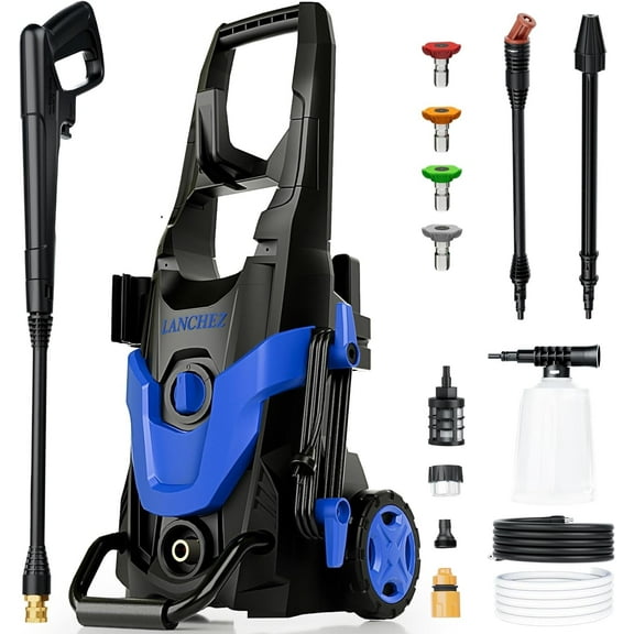 Electric Pressure Washer, Upgraded 7 Nozzles Set, 4300 PSI 2.8 GPM Power Washer with Turbo & 360° Nozzle, Inlet Hose & Filter & Foam Cannon for Cars/Fences/Driveways/Patios/Home Cleaning, Blue
