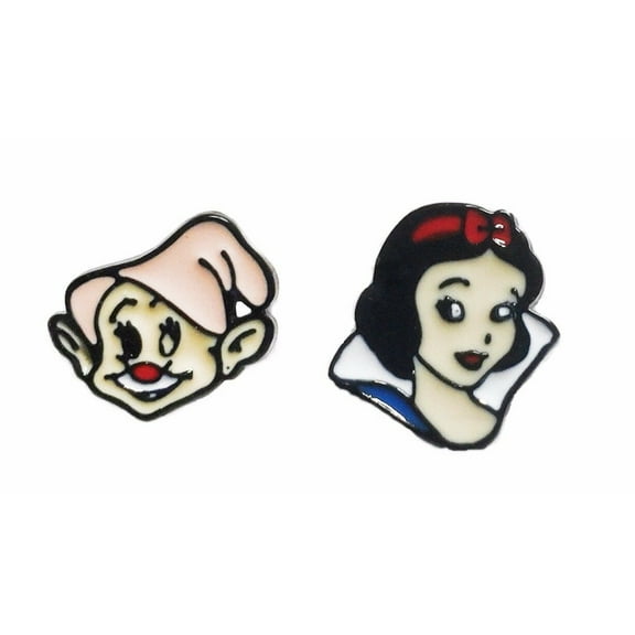 Snow White & Dopey Characters Metal Enamel Stud Earrings