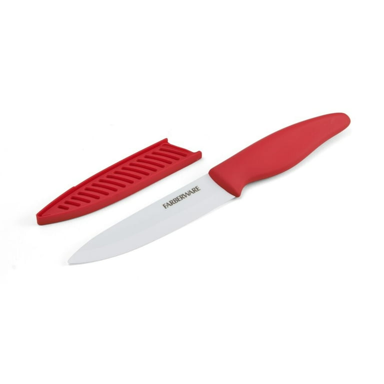 Farberware Professional 3-inch Ceramic Paring Knife with Red Blade Cover  and Handle