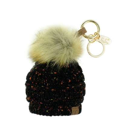 NYFASHION101® Pom Pom Beanie Key Chain Key Ring Handbag Tote Accessory - Confetti Black