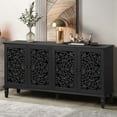 thumbnail image 4 of Vintage Sideboard Buffet Table Accent Credenza Storage Cabinet with 4 Hollow Carving Doors Adjustable Shelves Wood Legs for Kitchen Dining Living Room Entryway 59.84 Inch,Antique Black, 4 of 9