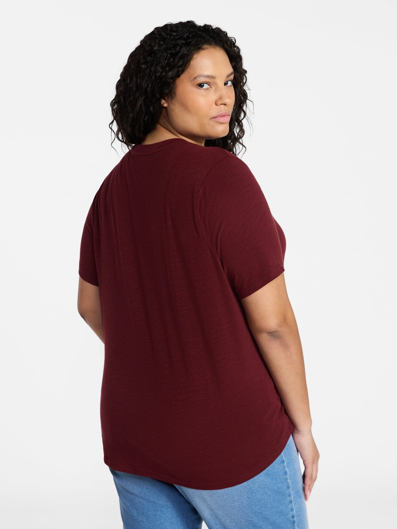 Terra & Sky Women's Plus Size V-Neck Tee with Short Sleeves, Sizes 0X-5X