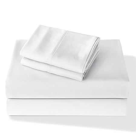 BLC 100% Cotton White King Size Sheet Set 4 Piece 144 Thread Count Percale Weave Bed Sheets Soft and Smooth Luxury Finishing Hotel Quality