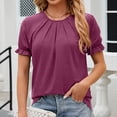 thumbnail image 2 of Penkiiy Women's Summer Shirt Ruched Round Neck Tops Puff Short Sleeve T-Shirt Loose Casual Tunics S Wine, 2 of 5