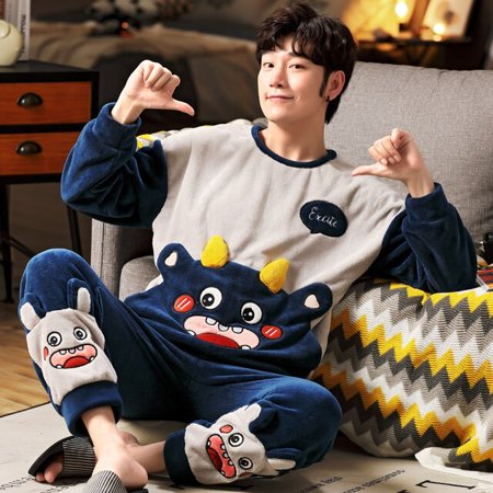 

DanceeMangoo 3XL 4XL 5XL 95kg Nightwear Long Sleeve Winter Warm Flannel Pajamas Sets Print Sleepwear Long Pant Male Men Pajama Set