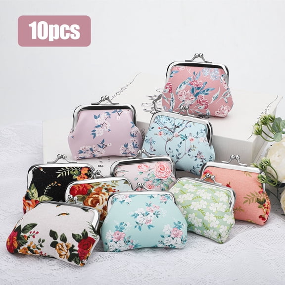 EEEKit 10pcs Floral Buckle Coin Purses, Vintage Kiss-lock Change Purse, Bulk Cute Coin Pouch, Rose Flower Wallet for Women