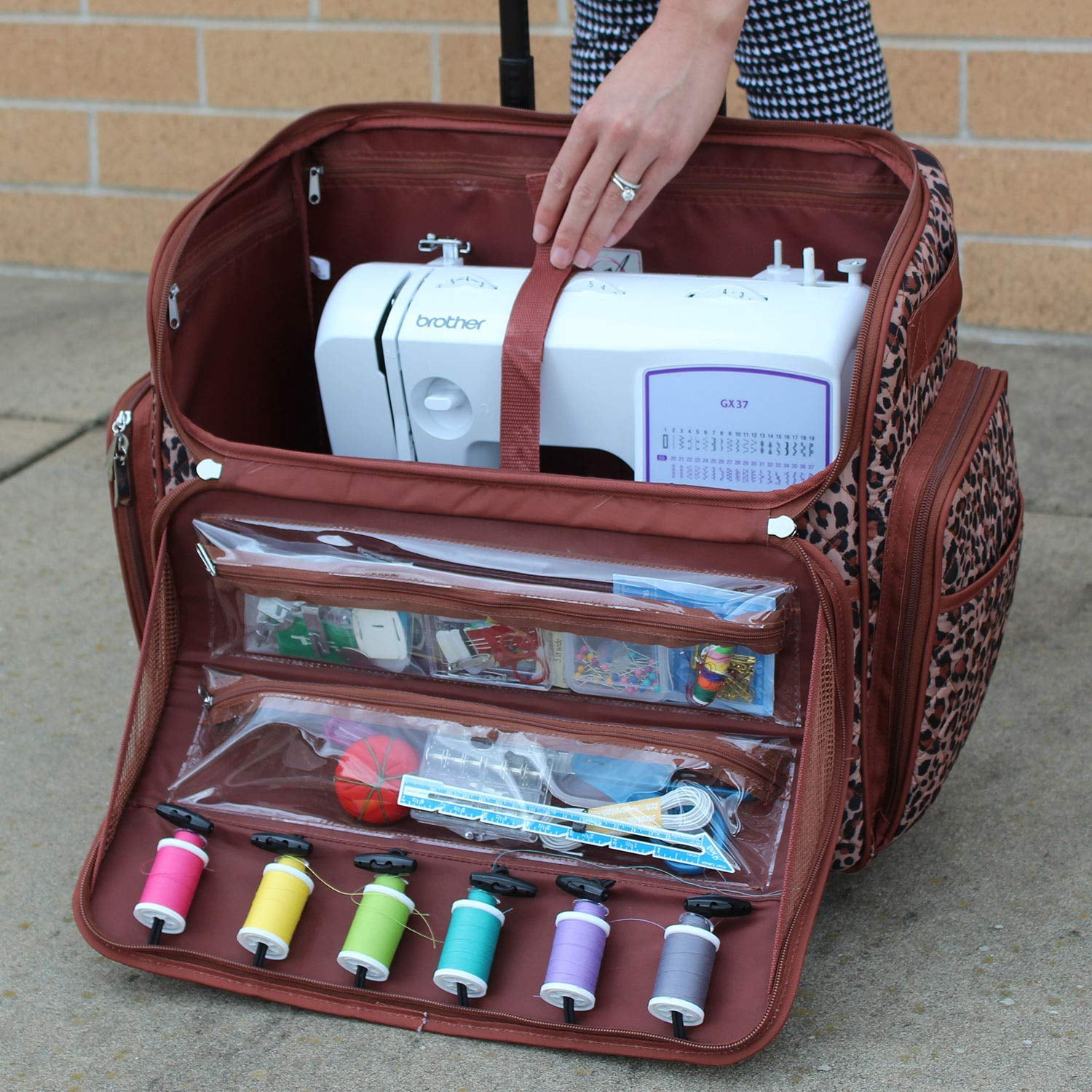 Deluxe Quilted Cheetah Print Rolling Sewing Machine & Supplies Storage