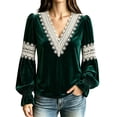 thumbnail image 2 of Lutiedan Velvet Tops for Women Lace V Neck Puff Long Sleeve Shirts Dressy Casual Fall Winter Velour Blouses S-XXL, 2 of 8
