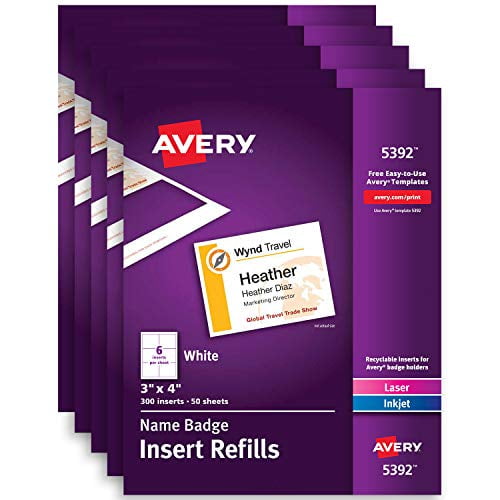 Avery Name Badge Inserts, Print or Write, 3" x 4", 1,500 Cardstock Refills, Case Pack of 5 (5392