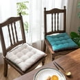 thumbnail image 4 of Nvzi Cojín para silla cuadrado suave con diseño geométrico y lazos con pompones degradados, para jardín, patio, hogar, cocina, oficina (azul, 16 x 16 pulgadas), 4 of 5
