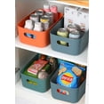 thumbnail image 2 of 4 Pack Plastic Storage Basket, Small Plastic Basket with Portable Handle, Kitchen Pantry Refrigerator Desktop Storage Boxes for Cabinet Freezer Bathroom Closet, 9.64*6.3*3.93 in, Blue, 2 of 7