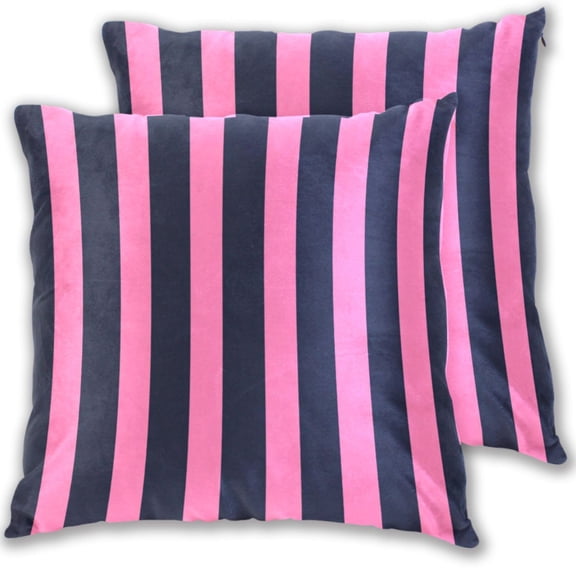 Pinkish Black Wide Stripes Throw Pillow Covers Pillowcases 16 x 16 Inch Home Decor 2 Packs for Bedroom Sofa