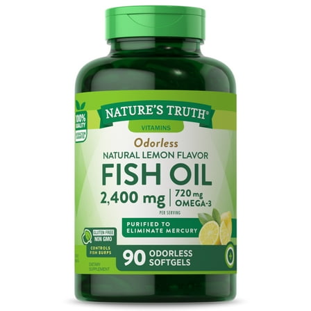 Odorless Fish Oil 1200mg | 90 Liquid Softgel Capsules  | Omega 3, Burpless Supplement | Non-GMO, Gluten Free | By Nature's Truth