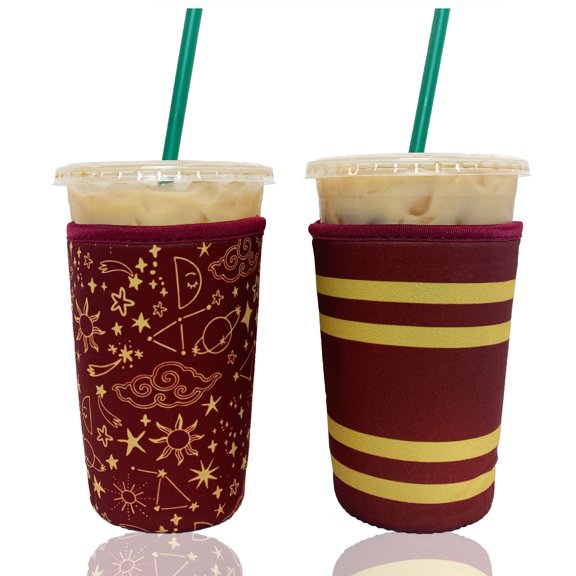 Baxendale and Co 2-Pack Medium (22-24oz) Reusable Neoprene Insulator Sleeve for Iced Coffee or Cold Beverage Cups (Red Wanderlust)