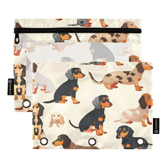 ALAZA 2 Pack Pencil Pouch Cute Dachshund Dog Pencil Case for 3 Ring Binder Clear Window Pencil Bag Organizers
