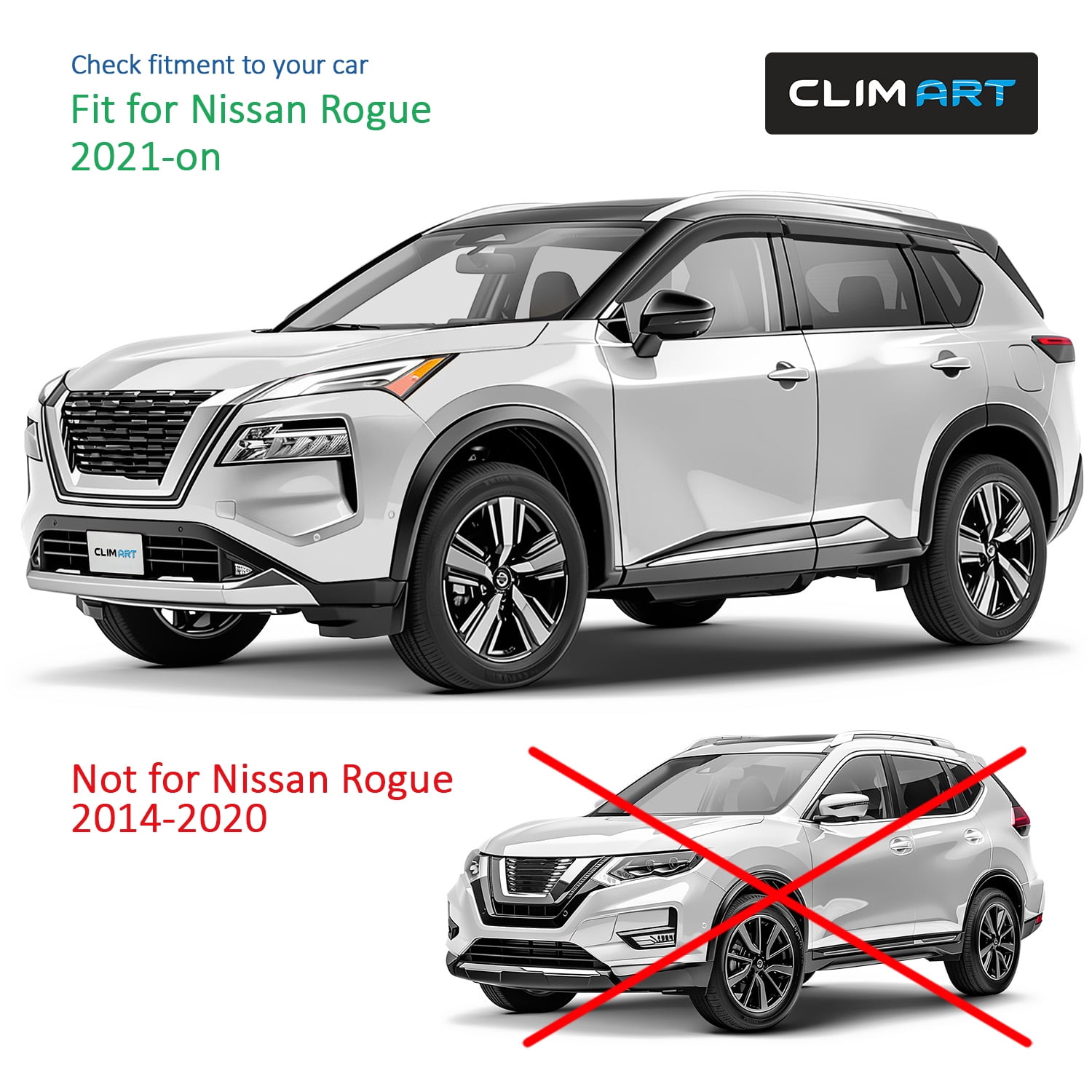 CLIM ART Incredibly Durable Rain Guards for Nissan Rogue 2021-2026, Original Tape-on Window Deflectors, Vent Deflector, Window Visors, Car Accessories, 6pcs. - 522017