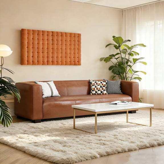 Light Brown Leather 3-Seater Sofa - 80.25" Modern Living Room Couch with Plush Comfort, Elegant Home Furniture for Contemporary Decor
