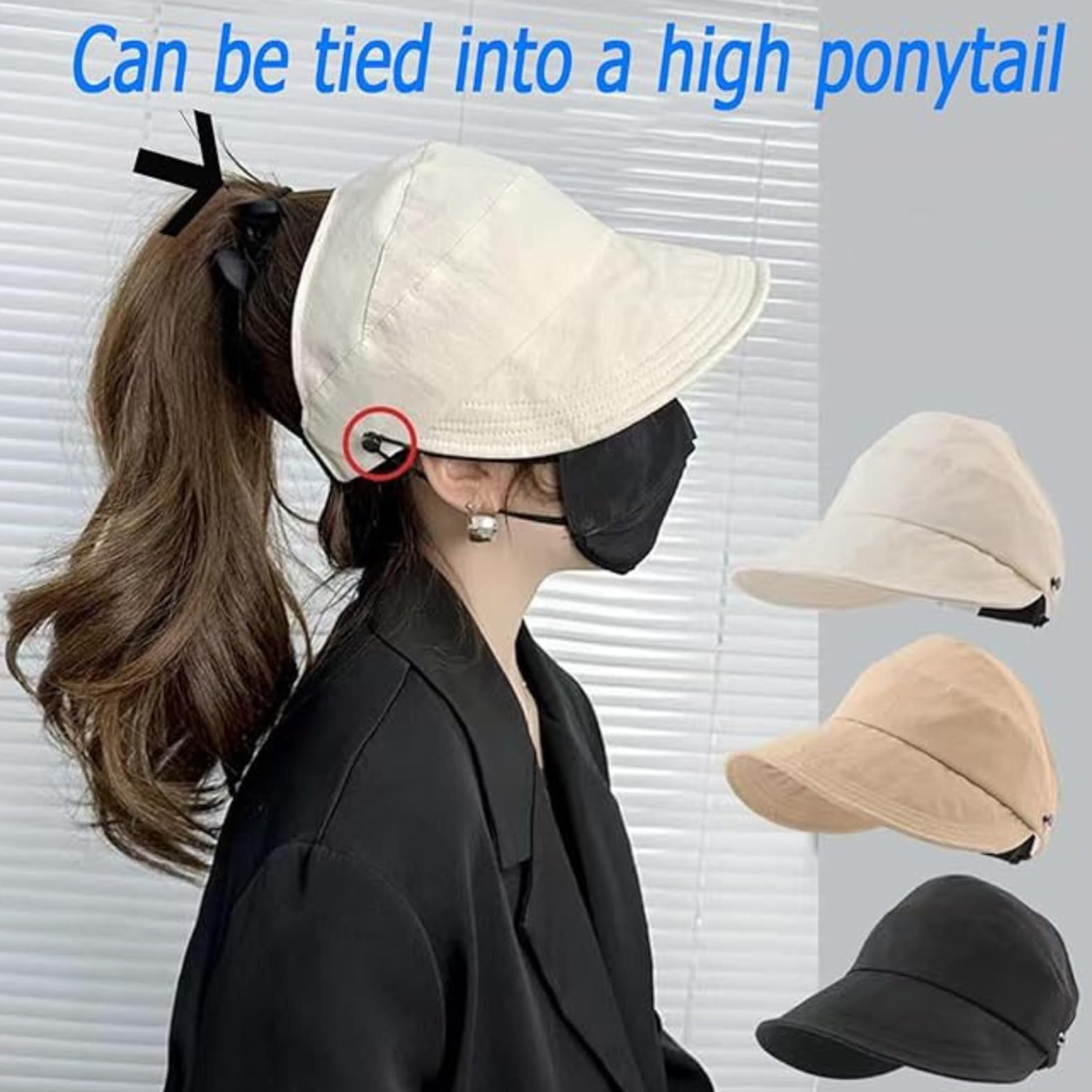 Sun Visor Ponytail Hat for Women Packable Wide Brim Summer 